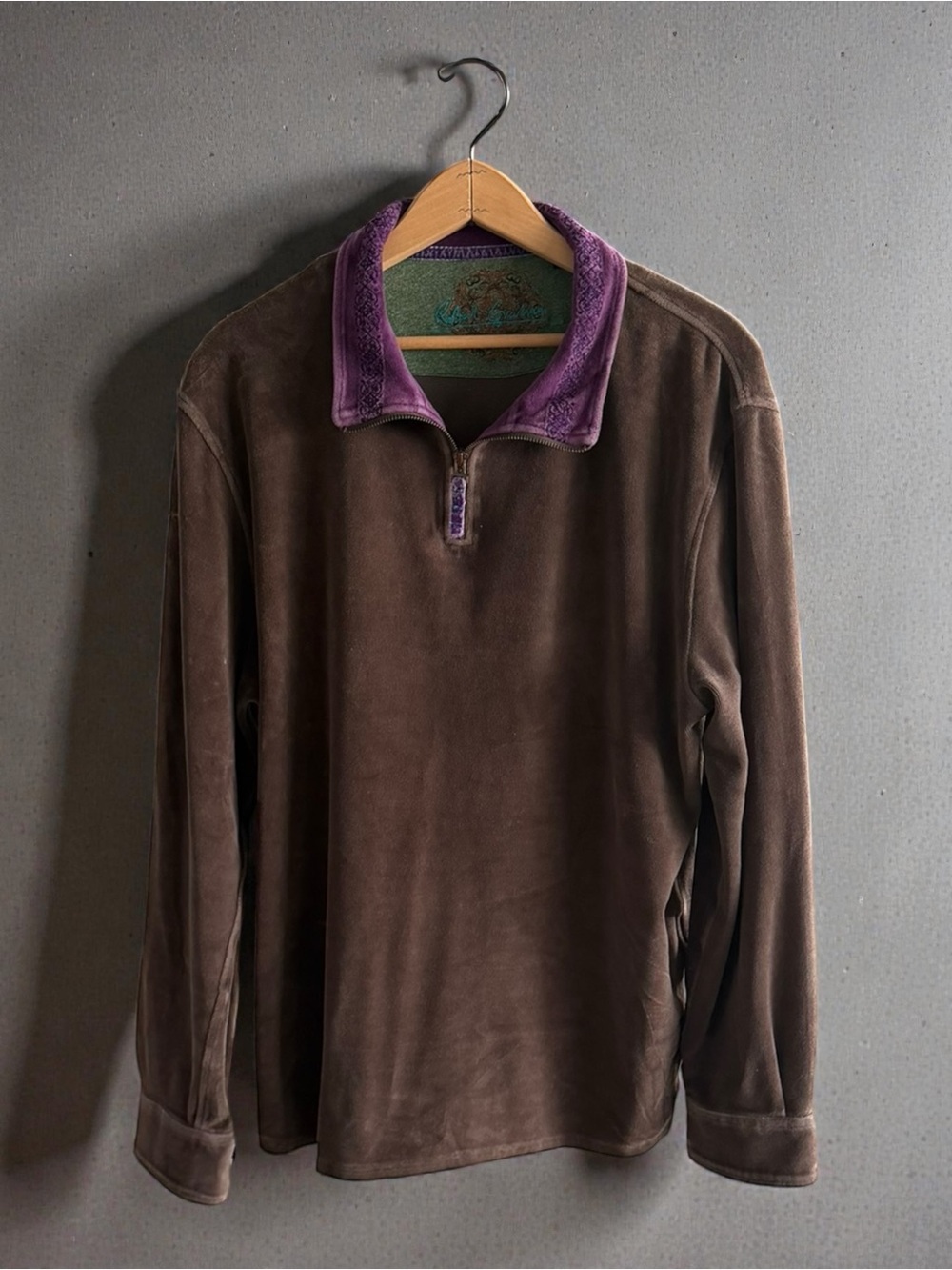 Robert Graham Men's Velour 1/4 Zip Pullover Brown Size L/G